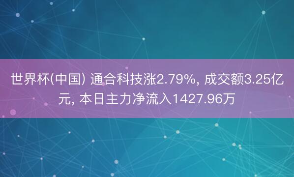 世界杯(中国) 通合科技涨2.79%, 成交额3.25亿元, 本日主力净流入1427.96万