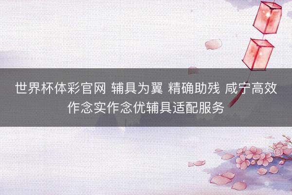 世界杯体彩官网 辅具为翼 精确助残 咸宁高效作念实作念优辅具适配服务